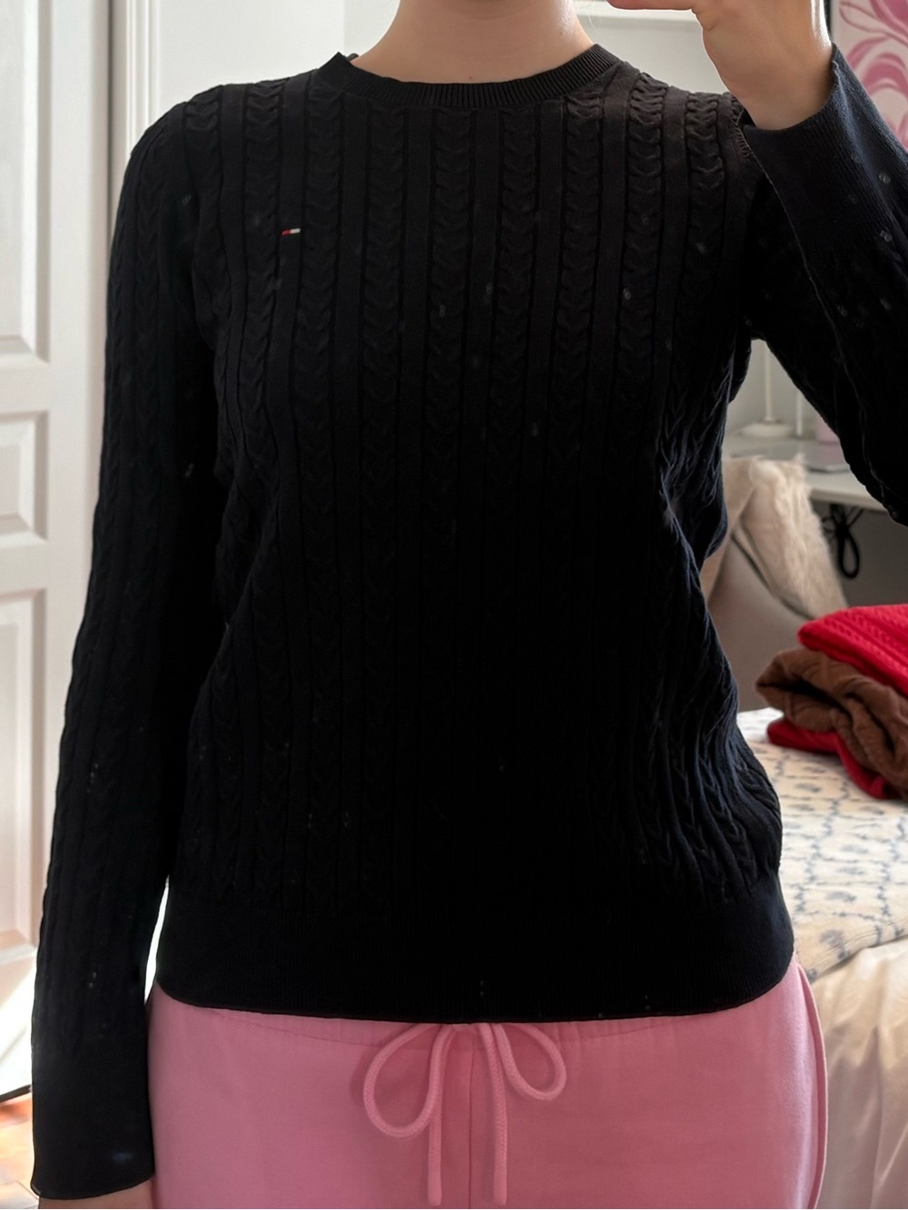 Navy Cable Knit Women's Sweater - Classic Crewneck